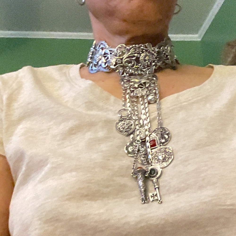 Zara Silver Choker Necklace with Charms